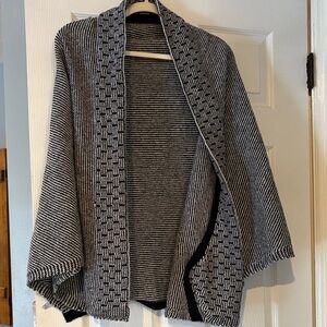Black and White Striped Open Cardigan
